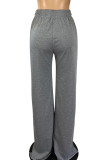 Pantaloni larghi a vita media a vita media con spacco solido casual grigi