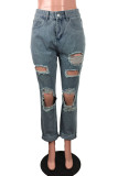 Jeans Regular Azul Cinza Street Solid Make Old Mid Cintura