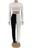 White Sportswear Solid Patchwork Backless O Neck Long Sleeve Two Pieces