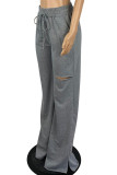 Pantalones de pierna ancha de cintura media regular con abertura sólida informal gris