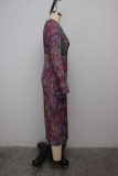 Vestidos saia multicolorido com estampa sexy patchwork decote em v