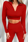 Red Fashion Casual Solid Basic Coltrui Tops