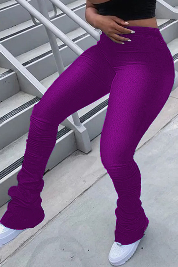 Pantalones de cintura media regular básicos sólidos casuales de moda púrpura