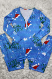 Blaue sexy Weihnachtsmann-Hüte bedruckte Patchwork-Jumpsuits mit O-Ausschnitt