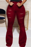 Pantalones de altavoz de cintura alta con botones lisos de Wine Red Street