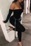 Schwarze Mode Sexy feste rückenfreie trägerlose dünne Overalls (ohne Gürtel)
