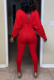 Red Fashion Casual Solid ohne Gürtel V-Ausschnitt Skinny Jumpsuits