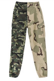 Pantalones de retazos de cintura alta con estampado de camuflaje casual de moda verde militar