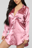 Pink Living Solide bestickte Hemdkragen-Hemdkleider