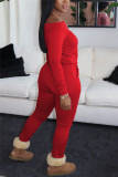 Red Fashion Casual Solid Basic Bateau Neck Straight Jumpsuits