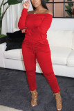 Pink Fashion Casual Solid Basic Bateau Neck Straight Jumpsuits