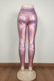 Roze sportkleding effen patchwork skinny hoge taille kokerbroek