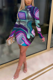 Фиолетовое модное сексуальное базовое платье с длинным рукавом и высоким воротником