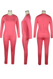 Pink Sexy Solid Patchwork O Neck Long Sleeve Two Pieces