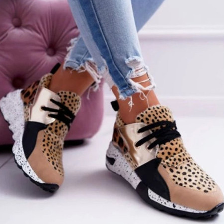 Leopardo Estampa Moda Casual Patchwork Calçados Esportivos Redondos