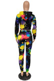 Multicolor Rainbow Sexy Print Hooded Collar Long Sleeve Two Pieces Jackets And Pants Sets