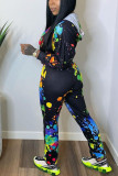 Multicolor Rainbow Sexy Print Hooded Collar Long Sleeve Two Pieces Jackets And Pants Sets