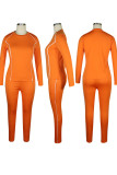 Orange Sexy Solid Patchwork O Neck Long Sleeve Two Pieces