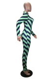Green Street Striped Patchwork O Neck Skinny Jumpsuits