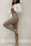Khaki Sportswear Solide Patchwork-Bleistifthose mit normaler Taille und hohem Bund