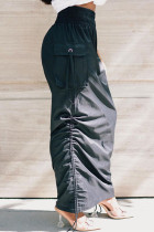 Pantaloni pieghevoli con cordino in tinta unita casual neri