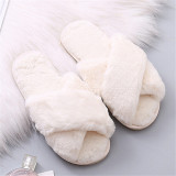 Pantuflas de felpa cálidas para mantener el calor de color sólido de vida informal blanco crema