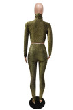 Army Green British Style Solid Patchwork Turtleneck Two Pieces
