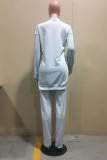 Grey Daily Solid Patchwork O Neck Long Sleeve Two Pieces