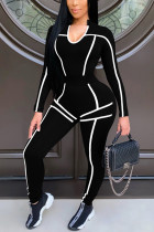 Черный Повседневная спортивная одежда Пэчворк Пэчворк U-образный вырез С длинным рукавом Из двух частей