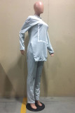 Grey Daily Solid Patchwork O Neck Long Sleeve Two Pieces