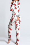 Dekorativt mönster Casual Print V-hals Skinny Jumpsuits