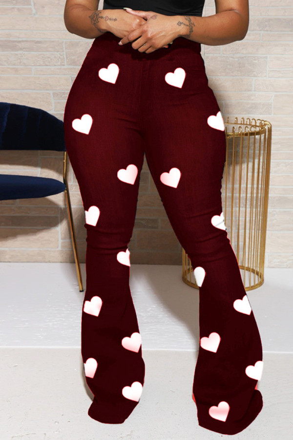 Pantaloni con stampa casual alla moda rosso vino Pantaloni taglie forti