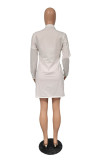 ホワイトセクシープリントポロカラーラップスカートドレス