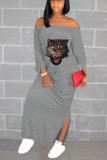 Grey Work Daily Solid Patchwork Bateau Neck Pencil Skirt Dresses