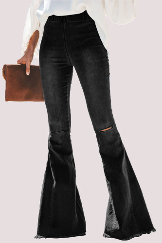 Однотонные рваные джинсы с высокой талией Black Street Boot Cut