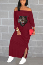 Вино-красное рабочее повседневное однотонное лоскутное платье-юбка-карандаш с вырезом «бато» Платья