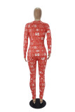 Rode skinny jumpsuits met V-hals en print