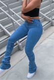 Mörkblå Mode Casual Solid Vik Vanliga Jeans med hög midja