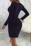 Robe irrégulière violette sexy en patchwork uni à col en V