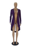 Purple Sexy Solid Hollowed Out Hooded Collar Outerwear