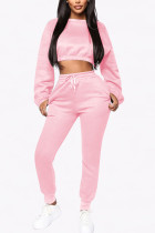 ピンク カジュアル ツーピース スーツ パッチワーク ソリッド ストレート 長袖 ツーピース パンツ セット