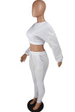 Witte casual tweedelige pakken patchwork effen rechte tweedelige broekset met lange mouwen