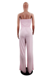 White Sweet Solid Patchwork Strapless Regular Jumpsuits