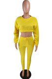 Yellow Casual Two Piece Suits Patchwork Solid Straight Long Sleeve Two-piece Pants Set