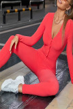Розово-красные узкие комбинезоны с V-образным вырезом и вышивкой в ​​стиле casual Living