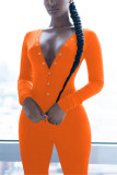 Orange Casual Living Solid Broderade V-hals Skinny Jumpsuits