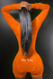 Orange Casual Print Bokstaven O-hals Skinny Rompers