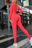 Rose Red Casual Living Solid Broderade V-hals Skinny Jumpsuits