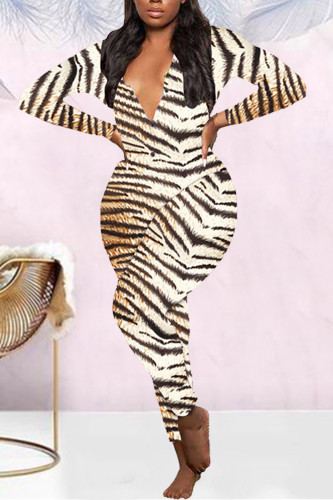 Multicolor Casual Living Print Basic V Neck Regular Jumpsuits