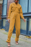 Geel Mode Casual Solid Basic Hooded Kraag Lange mouw Tweedelige stukken